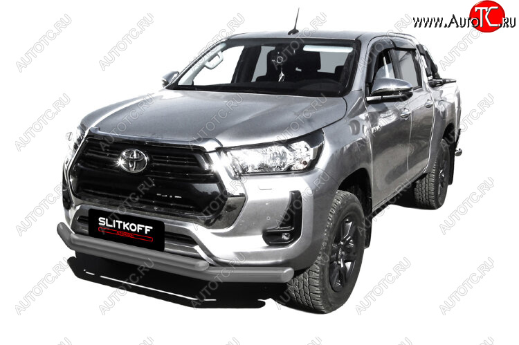 15 899 р. Защита переднего бампера Slitkoff (Ø 76+Ø 57, двойная).  Toyota Hilux  AN120 (2017-2020) 1-ый рестайлинг (Сталь с полимерным покрытием. Цвет: серебристый)  с доставкой в г. Майкоп