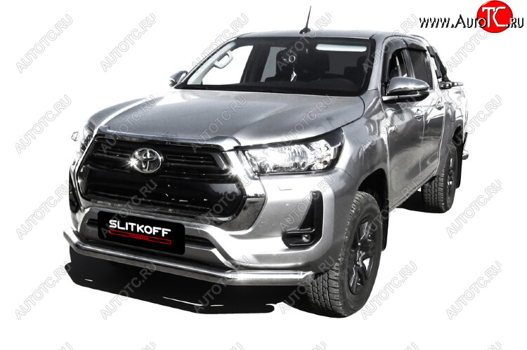 18 999 р. Защита переднего бампера Slitkoff (Ø 76 мм).  Toyota Hilux  AN120 (2017-2020) 1-ый рестайлинг (Нержавеющая сталь)  с доставкой в г. Майкоп