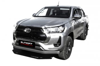 Защита переднего бампера Slitkoff (Ø 76 мм). Toyota Hilux  AN120 (2017-2020) 1-ый рестайлинг (Сталь с полимерным покрытием. Цвет: серебристый)