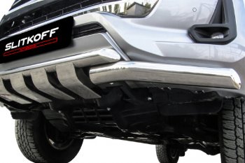 Защита переднего бампера Slitkoff (Ø 76+Ø 57, двойная с профильной ЗК). Toyota Hilux  AN120 (2017-2020) 1-ый рестайлинг