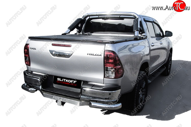 12 999 р. Защита заднего бампера Slitkoff (Ø 76 мм, уголки)  Toyota Hilux  AN120 (2017-2020) 1-ый рестайлинг (Нержавеющая сталь)  с доставкой в г. Майкоп