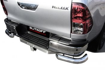 12 999 р. Защита заднего бампера Slitkoff (Ø 76 мм, уголки)  Toyota Hilux  AN120 (2017-2020) 1-ый рестайлинг (Нержавеющая сталь)  с доставкой в г. Майкоп. Увеличить фотографию 3