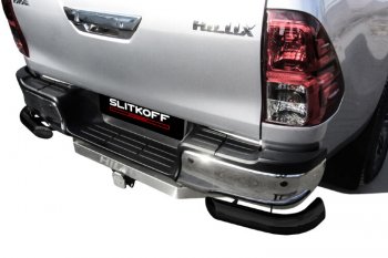 8 999 р. Защита заднего бампера Slitkoff (Ø 76 мм, уголки)  Toyota Hilux  AN120 (2017-2020) 1-ый рестайлинг (Сталь с полимерным покрытием. Цвет: черный)  с доставкой в г. Майкоп. Увеличить фотографию 2