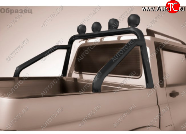 16 249 р. Защитная дуга багажника на Slitkoff (Ø 76 мм, с креплениями под ПТФ) Toyota Hilux AN120 1-ый рестайлинг (2017-2020) (Сталь с полимерным покрытием. Цвет: черный)  с доставкой в г. Майкоп
