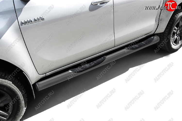 15 899 р. Защита порогов Slitkoff (Ø 76 мм, с проступями)  Toyota Hilux  AN120 (2017-2020) 1-ый рестайлинг (Сталь с полимерным покрытием. Цвет: серебристый)  с доставкой в г. Майкоп