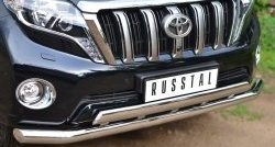 18 649 р. Защита переднего бампера (2 трубыØ76 и 75х42 мм, нержавейка) Russtal Toyota Land Cruiser Prado J150 1-ый рестайлинг (2013-2017)  с доставкой в г. Майкоп. Увеличить фотографию 2
