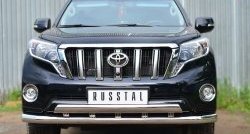 Защита переднего бампера (2 трубыØ76 и 75х42 мм, нержавейка) Russtal Toyota Land Cruiser Prado J150 1-ый рестайлинг (2013-2017)