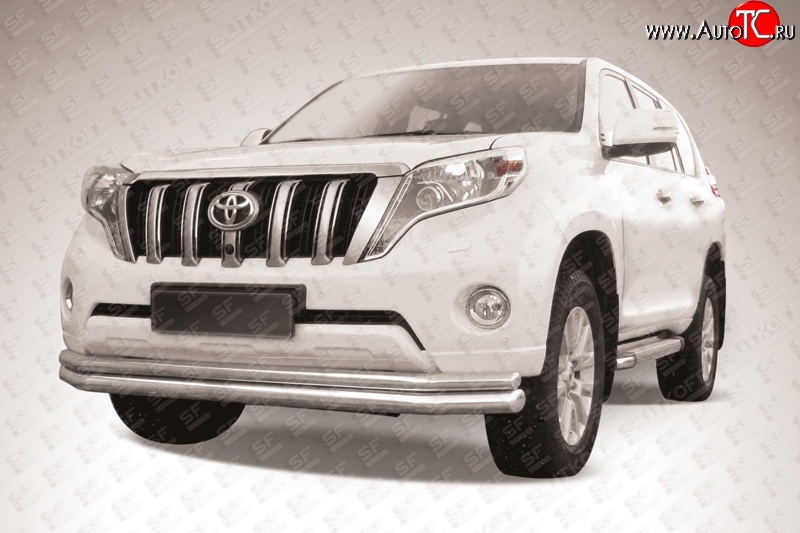 20 949 р. Двойная длинная защита переднего бампера (d76 и 57 мм) Slitkoff  Toyota Land Cruiser Prado  J150 (2013-2017) 1-ый рестайлинг (Цвет: нержавеющая полированная сталь)  с доставкой в г. Майкоп