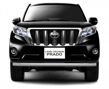 Защита переднего бампера одинарная из трубы d63 мм Petroil Tuning Toyota Land Cruiser Prado J150 1-ый рестайлинг (2013-2017) (Нержавеющая полированная сталь)