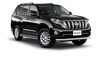 18 449 р. Защита переднего бампера одинарная из трубы d63 мм Petroil Tuning Toyota Land Cruiser Prado J150 1-ый рестайлинг (2013-2017) (Нержавеющая полированная сталь)  с доставкой в г. Майкоп. Увеличить фотографию 2