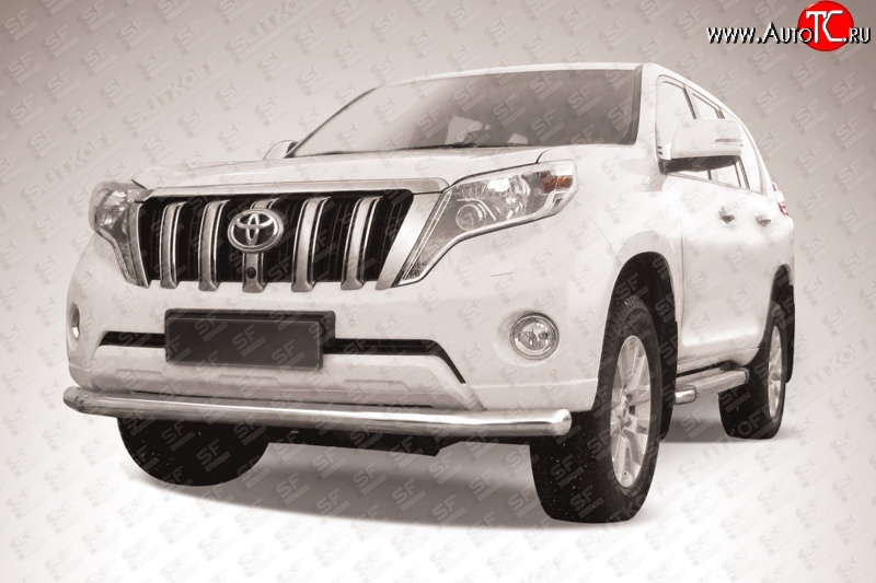 16 349 р. Одинарная защита переднего бампера диаметром 76 мм Slitkoff Toyota Land Cruiser Prado J150 1-ый рестайлинг (2013-2017) (Цвет: нержавеющая полированная сталь)  с доставкой в г. Майкоп