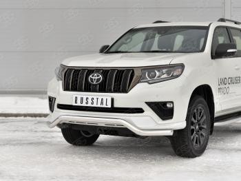 17 799 р. Защита переднего бампера (Ø63 мм волна, нержавейка, BLACK ONYX) SLITKOFF Toyota Land Cruiser Prado J150 3-ий рестайлинг (2020-2025)  с доставкой в г. Майкоп. Увеличить фотографию 2