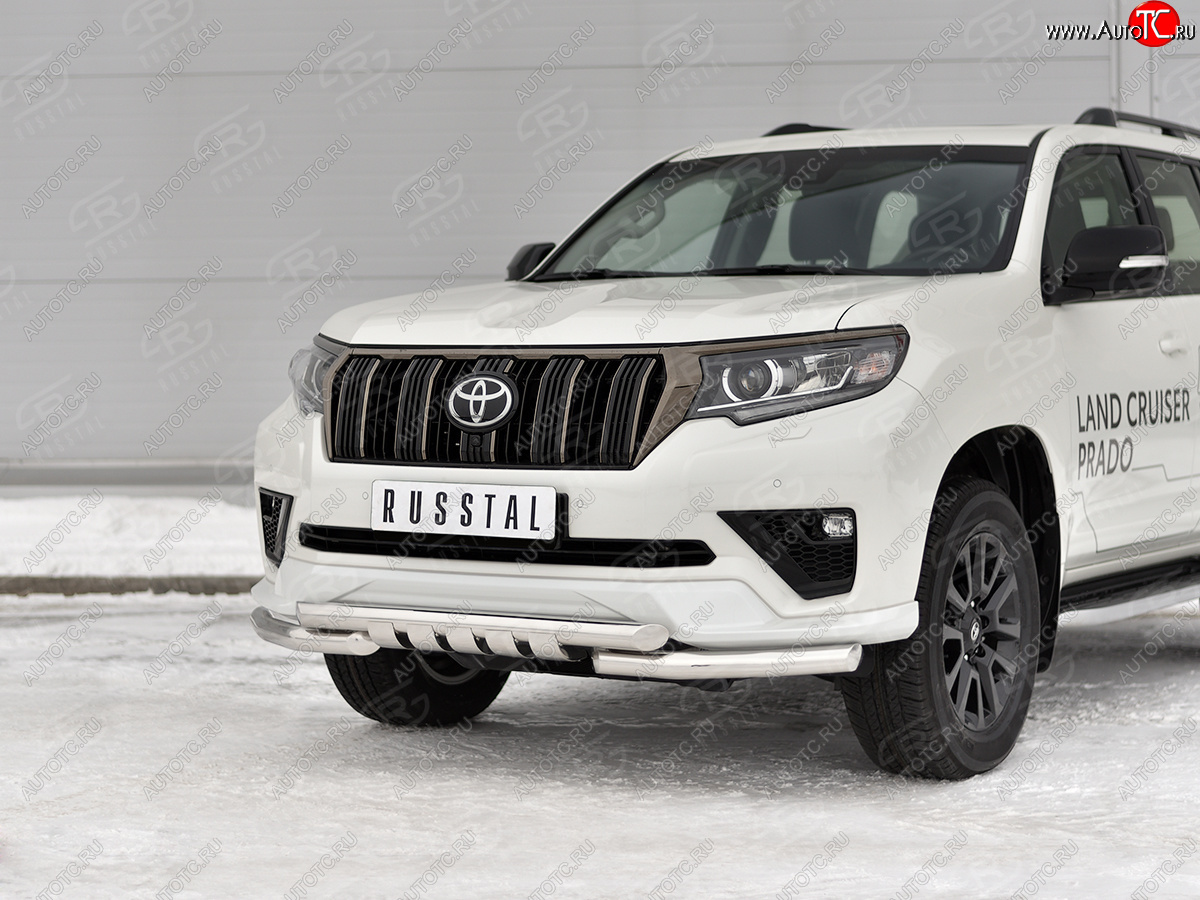 27 899 р. Защита переднего бампера (Ø63 мм с клыками, нержавейка, BLACK ONYX) SLITKOFF  Toyota Land Cruiser Prado  J150 (2020-2025) 3-ий рестайлинг  с доставкой в г. Майкоп
