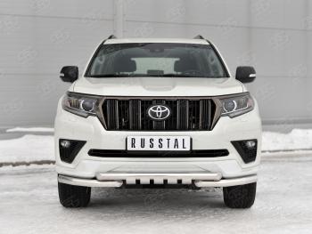 27 899 р. Защита переднего бампера (Ø63 мм с клыками, нержавейка, BLACK ONYX) SLITKOFF  Toyota Land Cruiser Prado  J150 (2020-2025) 3-ий рестайлинг  с доставкой в г. Майкоп. Увеличить фотографию 2