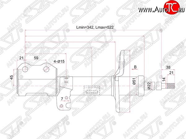4 099 р. Правый амортизатор передний (2WD, 4WD) SAT Toyota Allion T260 седан дорестайлинг (2007-2010)  с доставкой в г. Майкоп