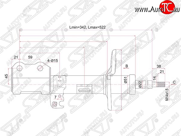 4 099 р. Левый амортизатор передний (2WD, 4WD) SAT Toyota Allion T260 седан дорестайлинг (2007-2010)  с доставкой в г. Майкоп