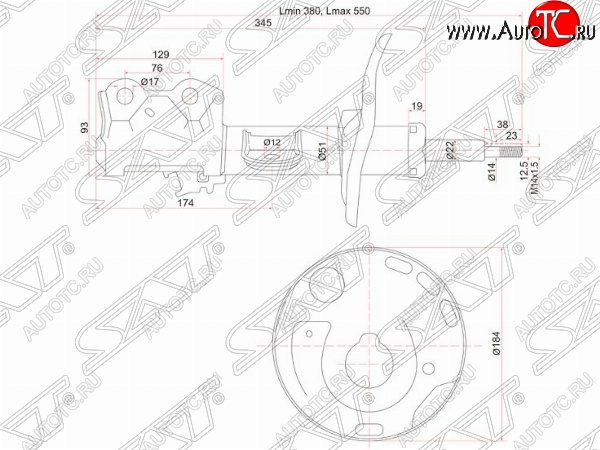 3 699 р. Правый амортизатор передний SAT Toyota Auris E150 хэтчбэк 5 дв. дорестайлинг (2006-2010)  с доставкой в г. Майкоп
