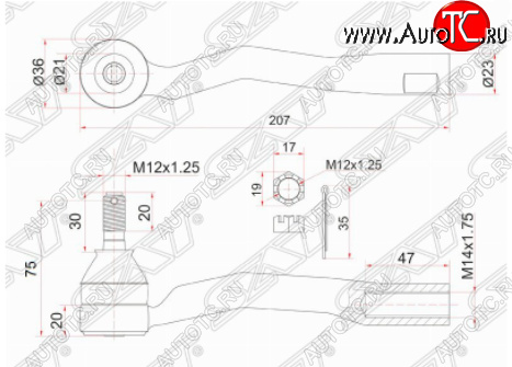 869 р. Правый наконечник рулевой тяги SAT Toyota Avensis T220 седан дорестайлинг (1997-2001)  с доставкой в г. Майкоп