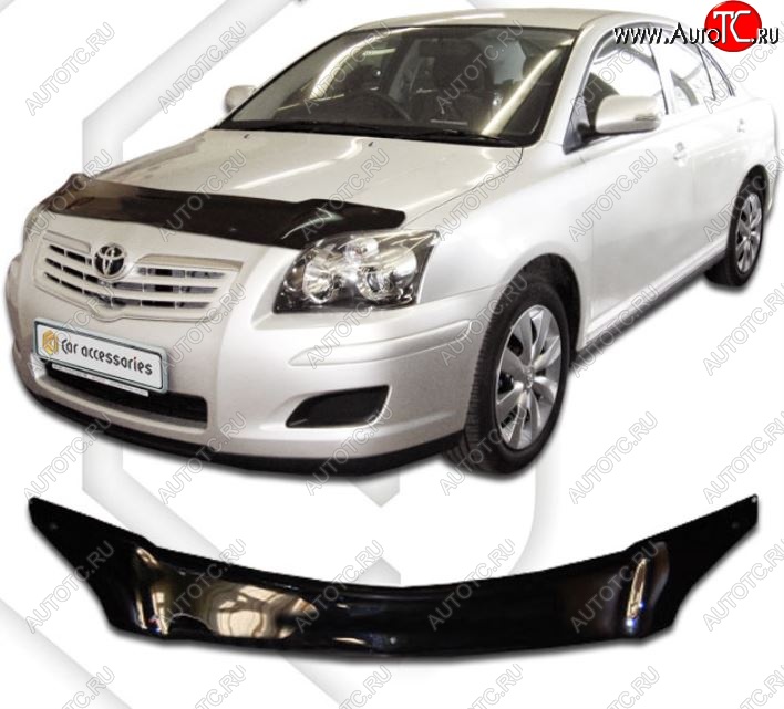 2 969 р. Дефлектор капота CA-Plastic Toyota Avensis T250 седан дорестайлинг (2003-2006) (серия Classic черный, Без надписи)  с доставкой в г. Майкоп