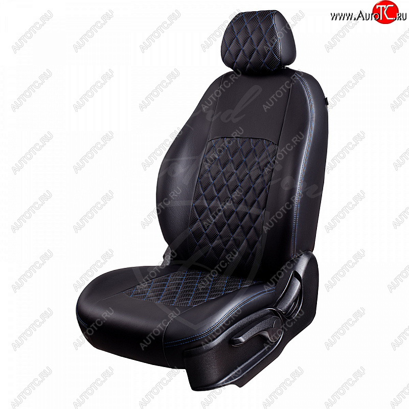 9 449 р. Чехлы для сидений Lord Autofashion Турин Ромб (экокожа) Toyota Avensis T250 седан дорестайлинг (2003-2006) (Черный, вставка черная, строчка синяя)  с доставкой в г. Майкоп
