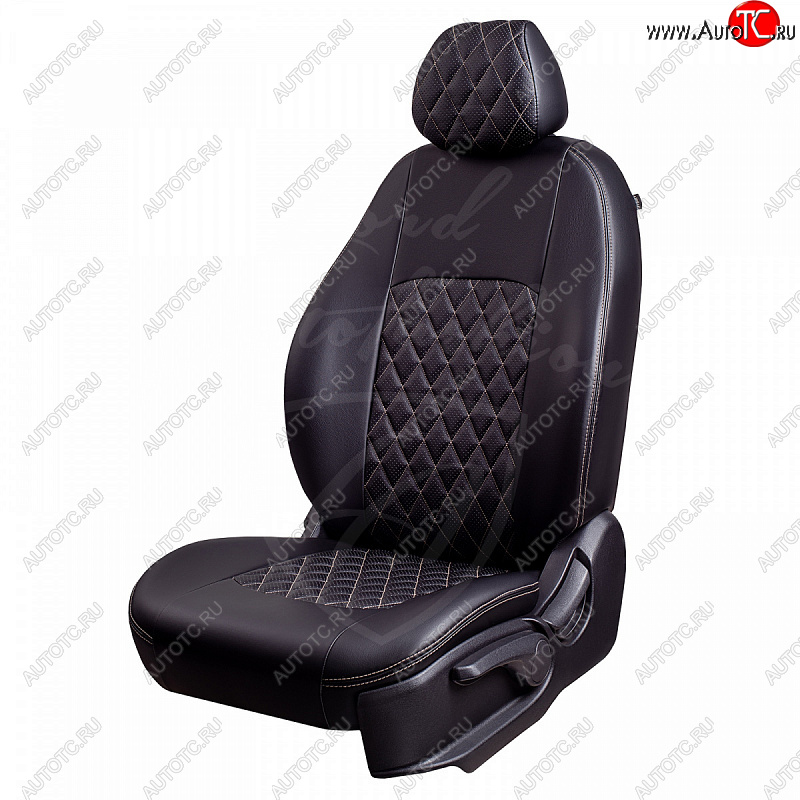 9 449 р. Чехлы для сидений Lord Autofashion Турин Ромб (экокожа) Toyota Avensis T250 седан дорестайлинг (2003-2006) (Черный, вставка черная, строчка бежевая)  с доставкой в г. Майкоп
