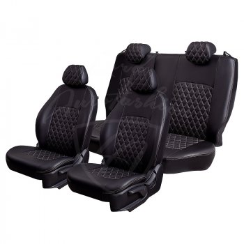 9 449 р. Чехлы для сидений Lord Autofashion Турин Ромб (экокожа) Toyota Avensis T250 седан дорестайлинг (2003-2006) (Черный, вставка черная, строчка бежевая)  с доставкой в г. Майкоп. Увеличить фотографию 4