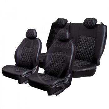 9 449 р. Чехлы для сидений Lord Autofashion Турин Ромб (экокожа) Toyota Avensis T250 универсал дорестайлинг (2003-2006) (Черный, вставка черная, строчка серая)  с доставкой в г. Майкоп. Увеличить фотографию 4