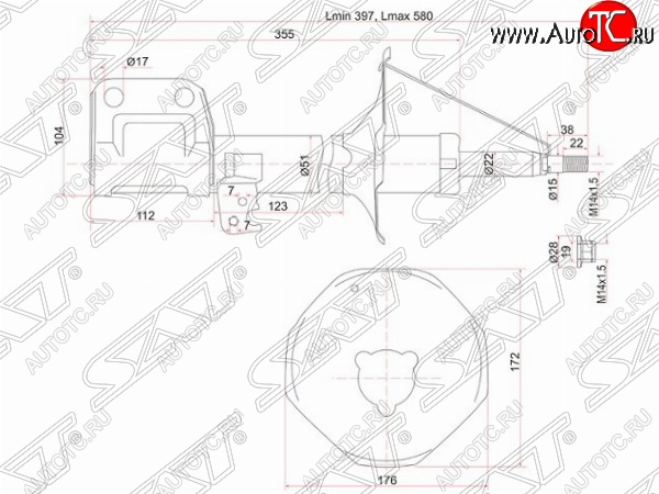 3 679 р. Правый амортизатор передний SAT Toyota Avensis T250 универсал дорестайлинг (2003-2006)  с доставкой в г. Майкоп