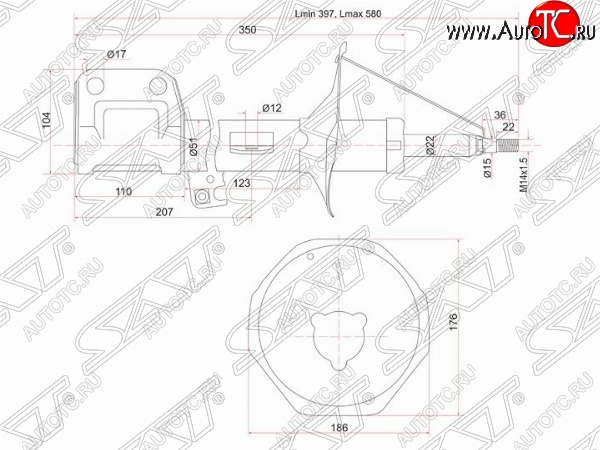 3 679 р. Левый амортизатор передний SAT Toyota Avensis T250 универсал дорестайлинг (2003-2006)  с доставкой в г. Майкоп