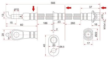 Тормозной шланг SAT (передний) Toyota Succeed дорестайлинг (2002-2014)