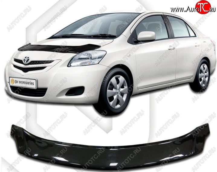 2 159 р. Дефлектор капота (NCP96, KSP92, SCP92) CA-Plastiс  Toyota Belta/Yaris  XP90 (2005-2012) седан (Classic черный, Без надписи)  с доставкой в г. Майкоп