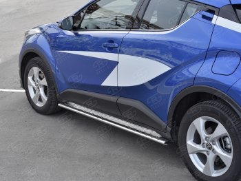 16 649 р. Пороги труба 75х42 Russtal (овал с проступью) Toyota C-HR NGX10, ZGX10 дорестайлинг (2016-2019)  с доставкой в г. Майкоп. Увеличить фотографию 3