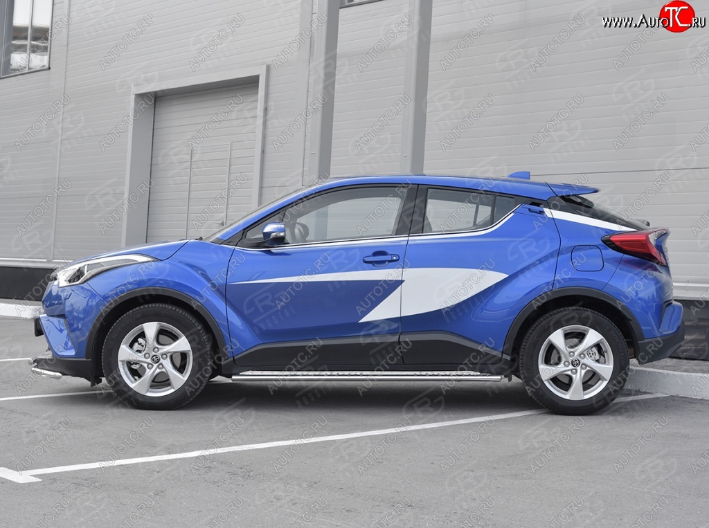 16 649 р. Пороги труба 75х42 Russtal (овал с проступью) Toyota C-HR NGX10, ZGX10 дорестайлинг (2016-2019)  с доставкой в г. Майкоп
