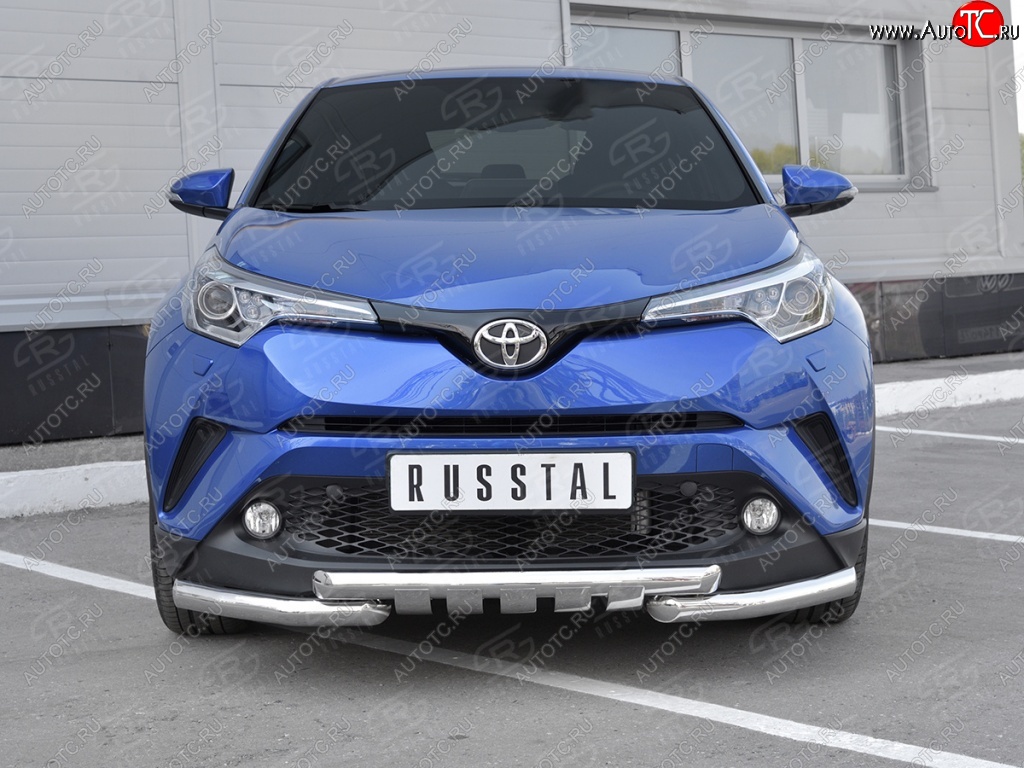 23 549 р. Защита переднего бампера (Ø63 мм с клыками, нержавейка) SLITKOFF Toyota C-HR NGX10, ZGX10 дорестайлинг (2016-2019)  с доставкой в г. Майкоп