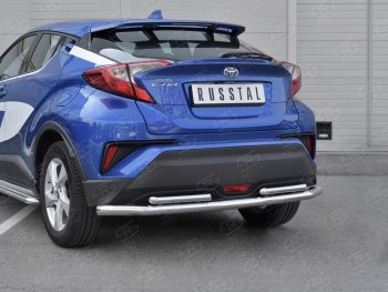 17 999 р. Защита заднего бампера (2 трубы Ø63 и 42 мм, нержавейка) SLITKOFF  Toyota C-HR  NGX10, ZGX10 (2016-2019) дорестайлинг  с доставкой в г. Майкоп. Увеличить фотографию 4