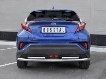 Защита заднего бампера (2 трубы Ø63 и 42 мм, нержавейка) SLITKOFF Toyota C-HR  NGX10, ZGX10 (2016-2019) дорестайлинг