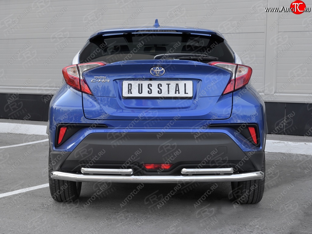 17 999 р. Защита заднего бампера (2 трубы Ø63 и 42 мм, нержавейка) SLITKOFF  Toyota C-HR  NGX10, ZGX10 (2016-2019) дорестайлинг  с доставкой в г. Майкоп