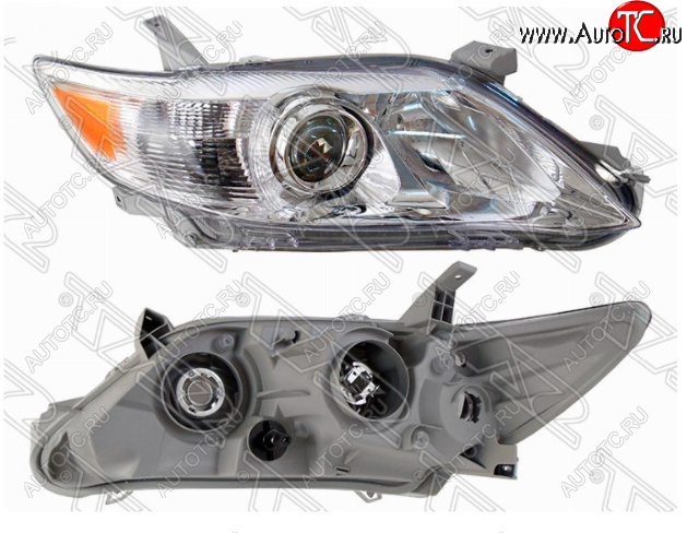 5 799 р. Правая фара SAT (не ксенон / без корректора, хром, с желтым поворотом) Toyota Camry XV40 рестайлинг (2009-2011)  с доставкой в г. Майкоп