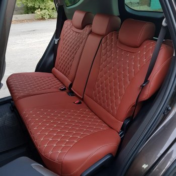 13 649 р. Чехлы для сидений Lord Autofashion Байрон (экокожа) Toyota Camry XV70 дорестайлинг (2017-2021) (Коричневый, вставка коричневая, строчка бежевая)  с доставкой в г. Майкоп. Увеличить фотографию 3