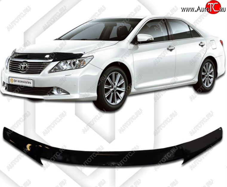2 159 р. Дефлектор капота (Euro) CA-Plastiс  Toyota Camry  XV50 (2011-2014) дорестайлинг (Classic черный, Без надписи)  с доставкой в г. Майкоп