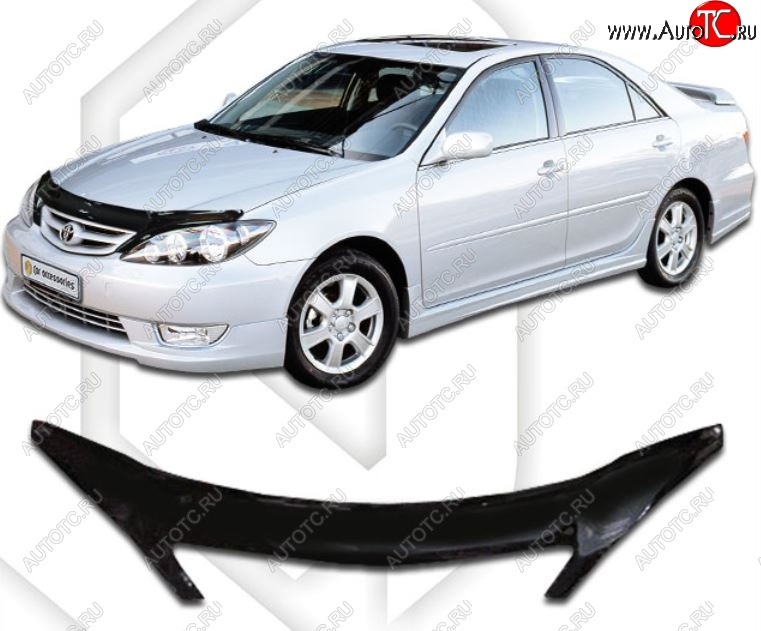 2 199 р. Дефлектор капота CA-Plastiс exclusive Toyota Camry XV30 рестайлинг (2004-2006) (Classic черный, Без надписи)  с доставкой в г. Майкоп
