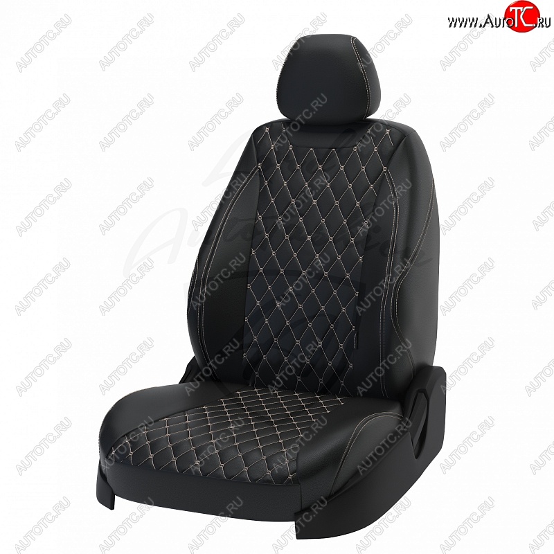 19 649 р. Чехлы для сидений Lord Autofashion Байрон (экокожа) Toyota Camry XV40 дорестайлинг (2006-2008) (Чёрный, вставка чёрная, строчка бежевая)  с доставкой в г. Майкоп