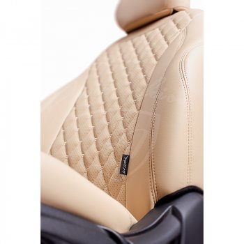 18 349 р. Чехлы для сидений Lord Autofashion Байрон (экокожа, раздельная спинка, подлокотник, отдельные бока, 3 Г-образных подголовника)  Toyota Camry  XV40 (2006-2008) дорестайлинг (Бежевый, вставка бежевая, строчка бежевая)  с доставкой в г. Майкоп. Увеличить фотографию 3