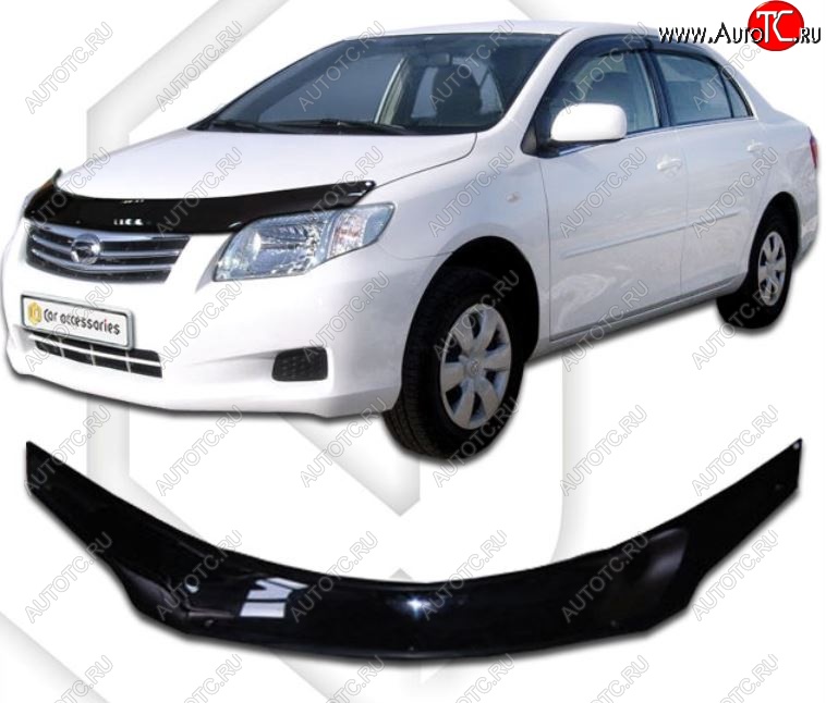2 079 р. Дефлектор капота (E141) CA-Plastiс  Toyota Corolla Axio  (E140) седан (2006-2012) дорестайлинг, рестайлинг (Classic черный, Без надписи)  с доставкой в г. Майкоп