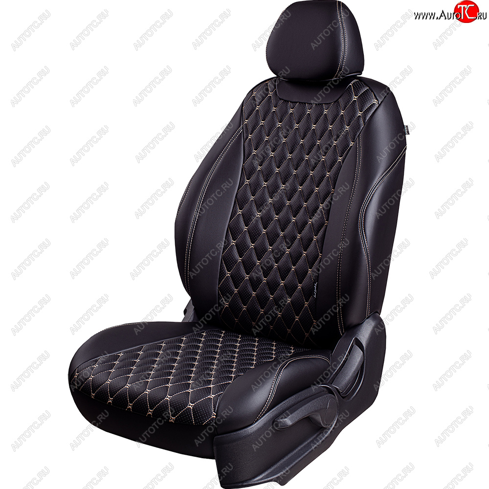 18 349 р. Чехлы для сидений Lord Autofashion Байрон (экокожа, 60/40, отд. бок, 2 П- и 1 Г-образных подголовника)  Toyota Corolla  E120 (2000-2007) седан дорестайлинг, универсал дорестайлинг, седан рестайлинг, универсал рестайлинг (Черный, вставка черная, строчка бежевая)  с доставкой в г. Майкоп
