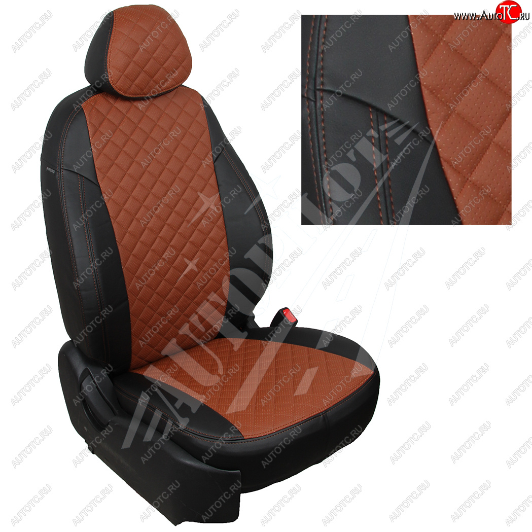 14 449 р. Чехлы сидений AUTOPILOT Экокожа Ромб (40/60 с задним подлокотника, Comfort / Prestige)  Toyota Corolla  E210 (2018-2022) седан дорестайлинг (Черный + Коричневый)  с доставкой в г. Майкоп