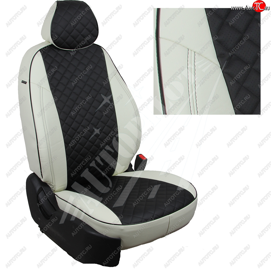 14 449 р. Чехлы сидений AUTOPILOT Экокожа Ромб (40/60 с задним подлокотника, Comfort / Prestige)  Toyota Corolla  E210 (2018-2022) седан дорестайлинг (Белый + Черный)  с доставкой в г. Майкоп