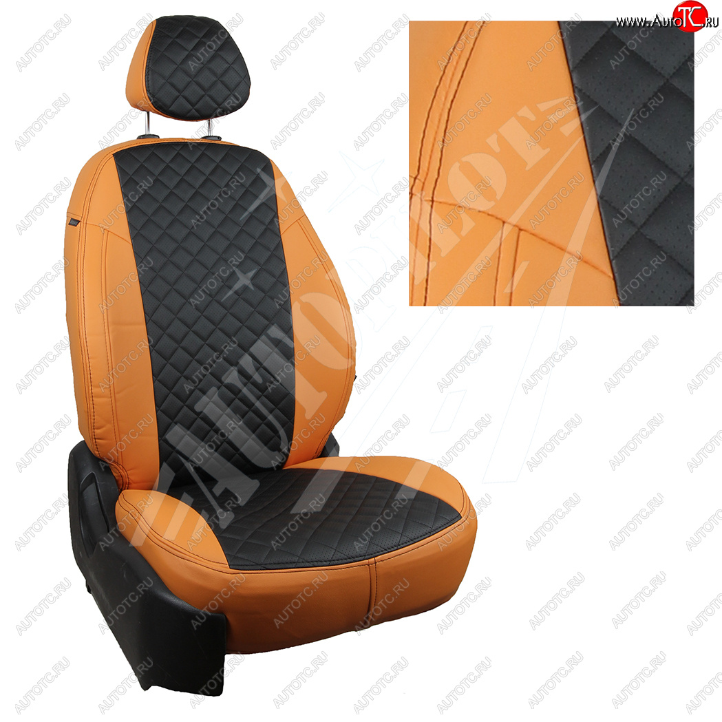 14 449 р. Чехлы сидений AUTOPILOT Экокожа Ромб (40/60 с задним подлокотника, Comfort / Prestige)  Toyota Corolla  E210 (2018-2022) седан дорестайлинг (Оранжевый + Черный)  с доставкой в г. Майкоп