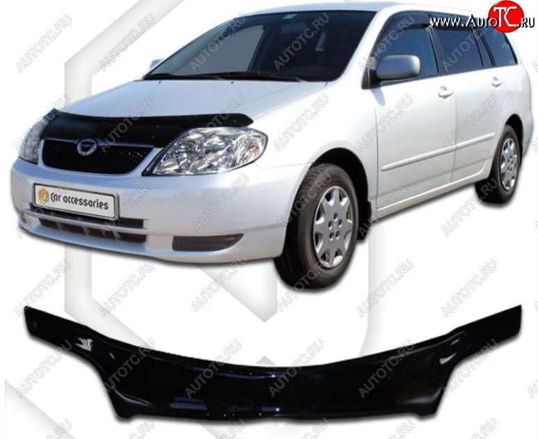 2 159 р. Дефлектор капота (E121-124) CA-Plastiс  Toyota Corolla Fielder  E120 (2000-2004) универсал дорестайлинг, универсал 1-ый рестайлинг (Classic черный, Без надписи)  с доставкой в г. Майкоп