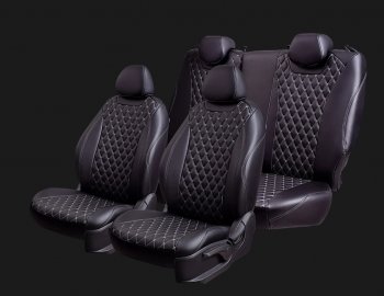 Чехлы для сидений Lord Autofashion Байрон (экокожа, 60/40, подлокотник, 2 П- и 1 Г-образных подголовника) Toyota Corolla  E170 (2012-2019) дорестайлинг, рестайлинг (Черный, вставка черная, строчка серая)